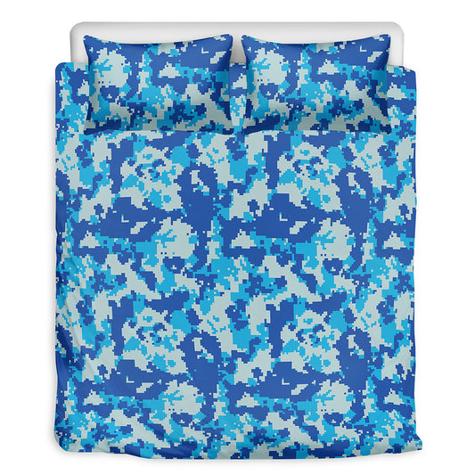 Blue Digital Camo Pattern Print Duvet Cover Bedding Set