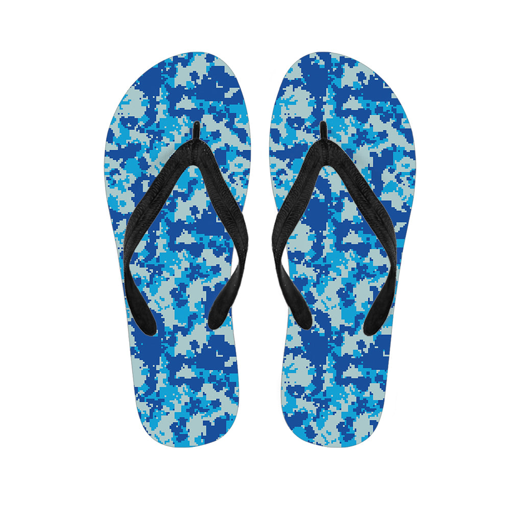 Blue Digital Camo Pattern Print Flip Flops