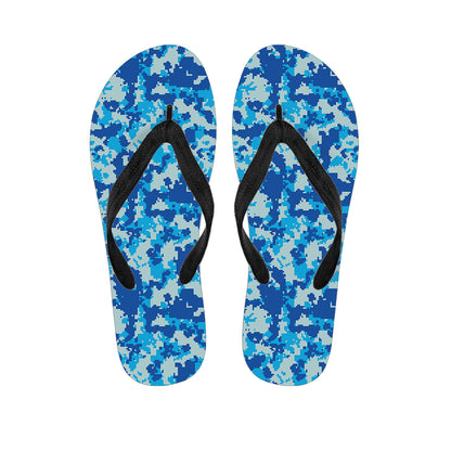 Blue Digital Camo Pattern Print Flip Flops