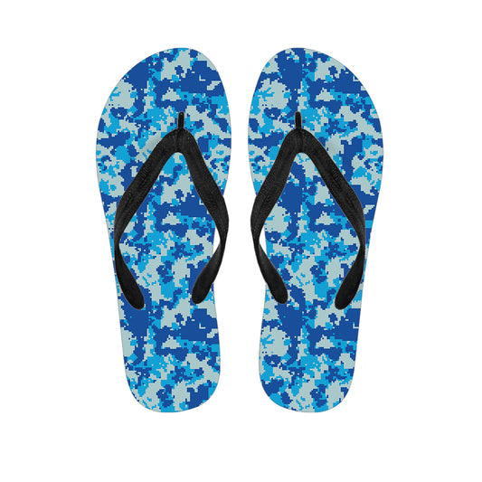 Blue Digital Camo Pattern Print Flip Flops