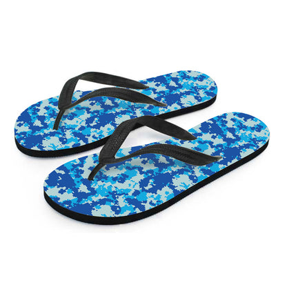 Blue Digital Camo Pattern Print Flip Flops