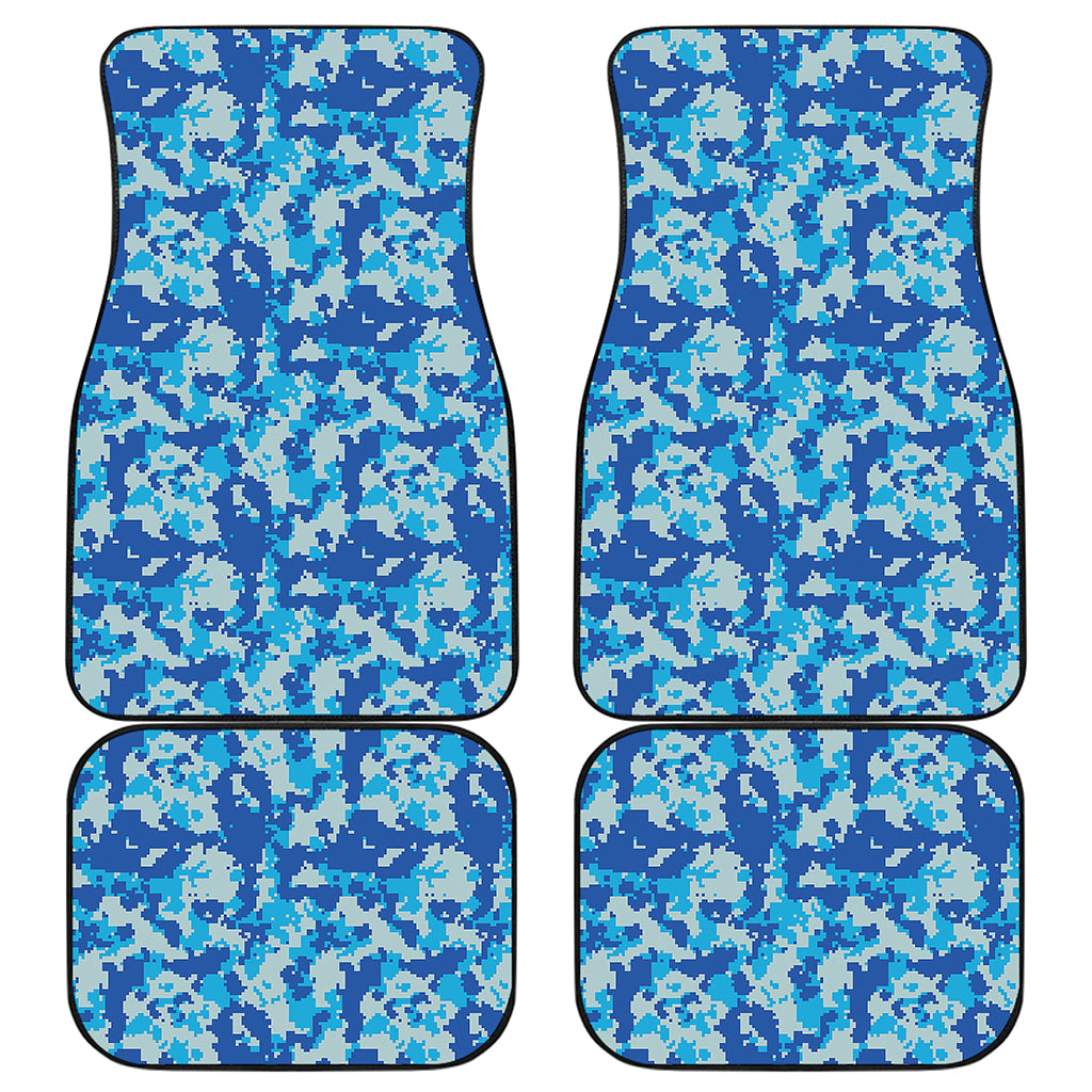 Blue Digital Camo Pattern Print Front and Back Car Floor Mats