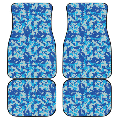 Blue Digital Camo Pattern Print Front and Back Car Floor Mats