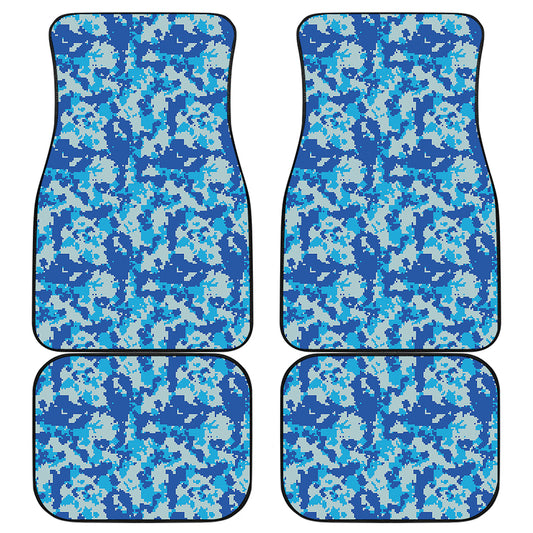 Blue Digital Camo Pattern Print Front and Back Car Floor Mats
