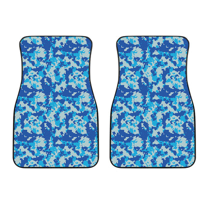 Blue Digital Camo Pattern Print Front Car Floor Mats