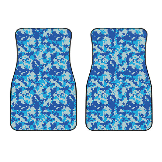 Blue Digital Camo Pattern Print Front Car Floor Mats