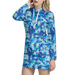 Blue Digital Camo Pattern Print Hoodie Dress