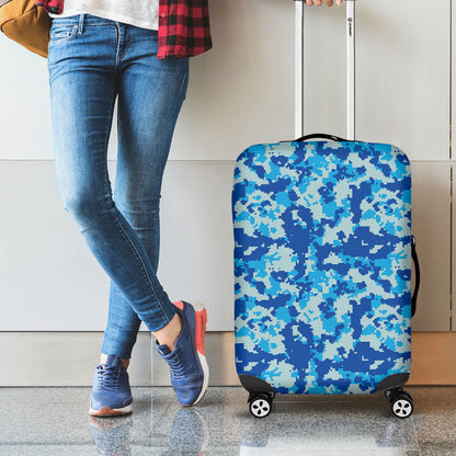 Blue Digital Camo Pattern Print Luggage Cover