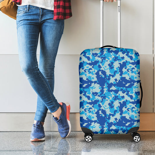 Blue Digital Camo Pattern Print Luggage Cover