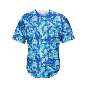 Blue Digital Camo Pattern Print Men's Baseball Jersey