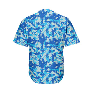 Blue Digital Camo Pattern Print Men's Baseball Jersey