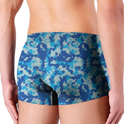 Blue Digital Camo Pattern Print Men's Boxer Briefs