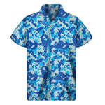Blue Digital Camo Pattern Print Men's Short Sleeve Shirt