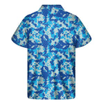 Blue Digital Camo Pattern Print Men's Short Sleeve Shirt