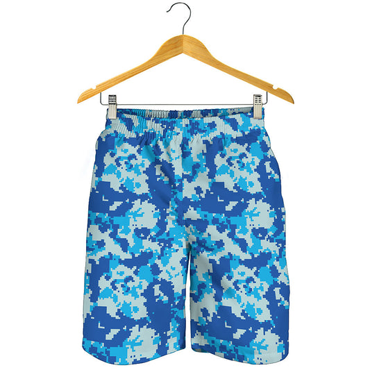 Blue Digital Camo Pattern Print Men's Shorts