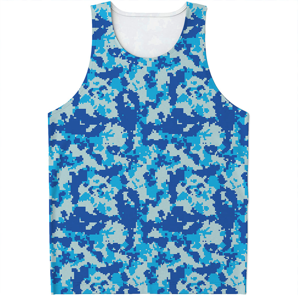 Blue Digital Camo Pattern Print Men's Tank Top