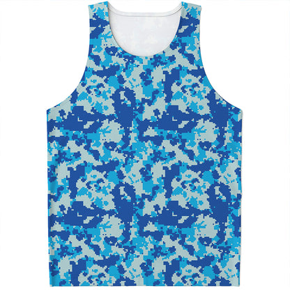 Blue Digital Camo Pattern Print Men's Tank Top