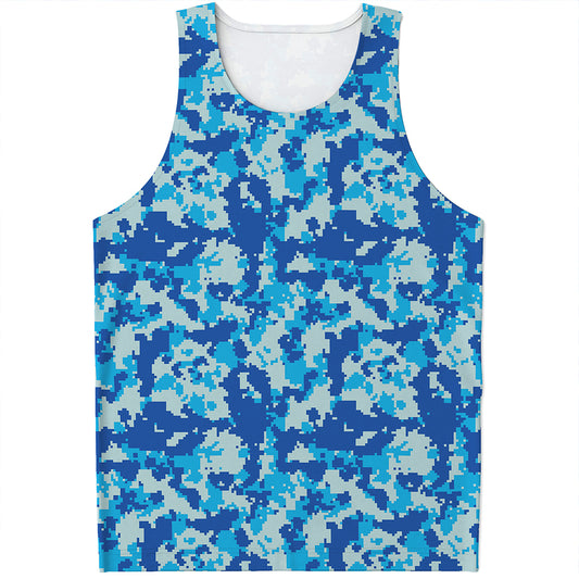 Blue Digital Camo Pattern Print Men's Tank Top