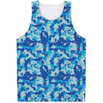 Blue Digital Camo Pattern Print Men's Tank Top
