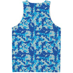Blue Digital Camo Pattern Print Men's Tank Top