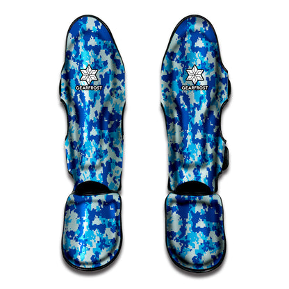 Blue Digital Camo Pattern Print Muay Thai Shin Guard