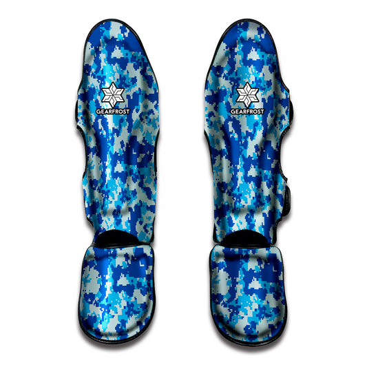 Blue Digital Camo Pattern Print Muay Thai Shin Guard