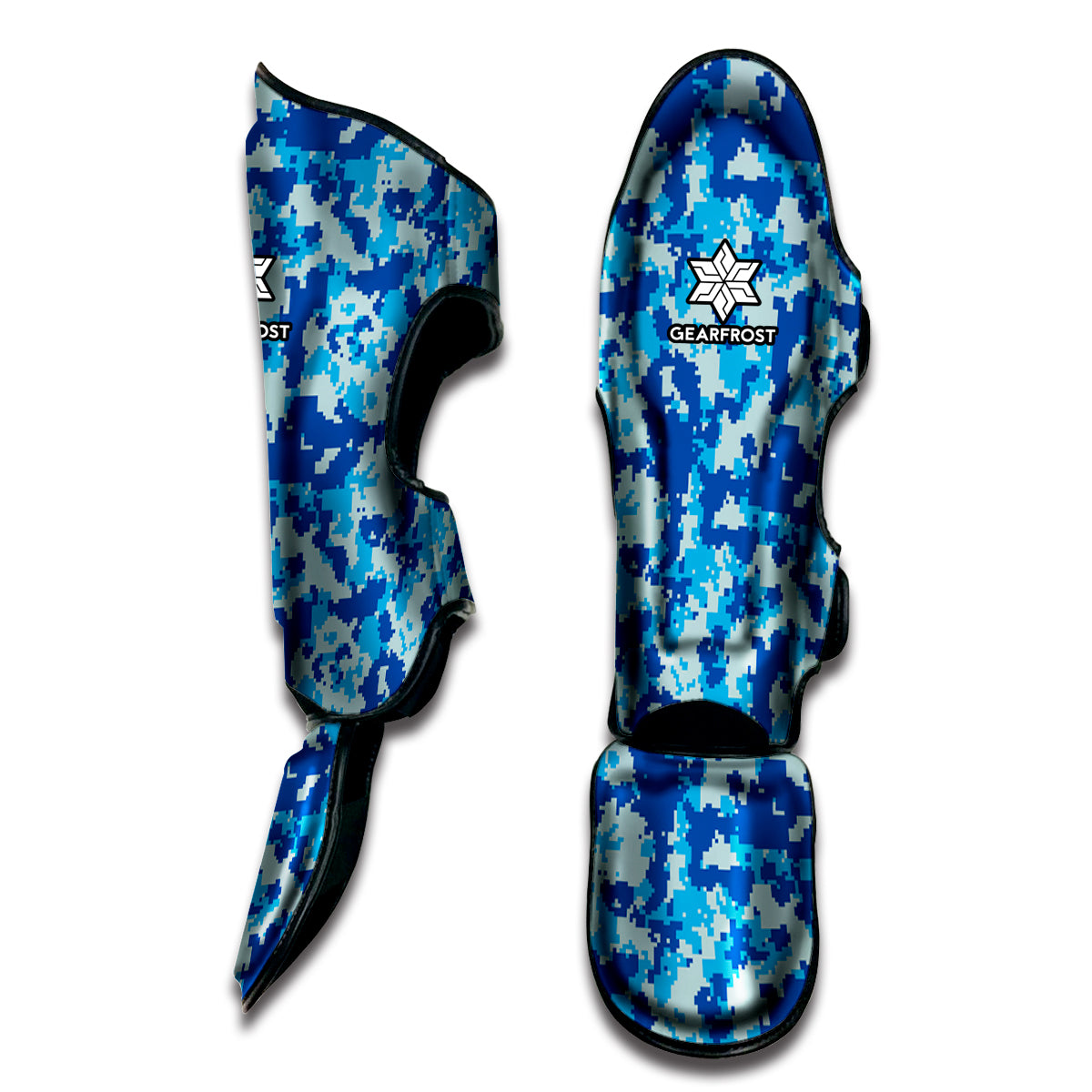 Blue Digital Camo Pattern Print Muay Thai Shin Guard