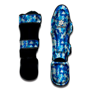 Blue Digital Camo Pattern Print Muay Thai Shin Guard