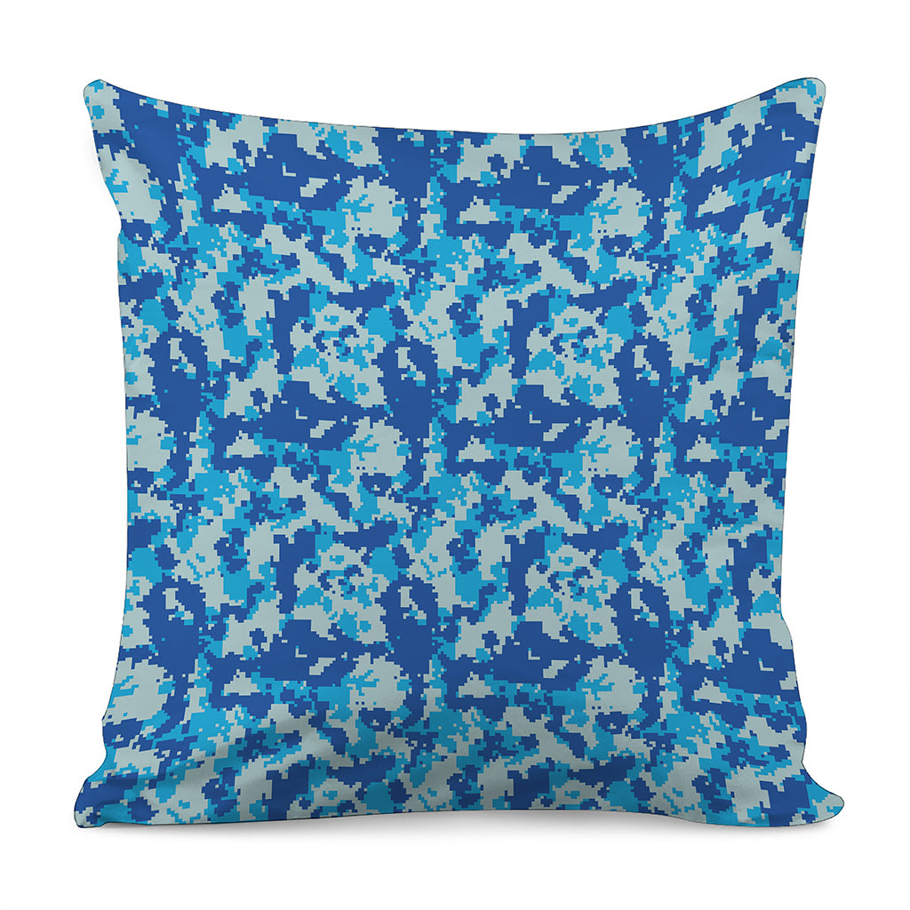 Blue Digital Camo Pattern Print Pillow Cover