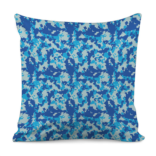 Blue Digital Camo Pattern Print Pillow Cover