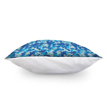 Blue Digital Camo Pattern Print Pillow Cover
