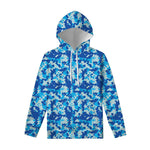 Blue Digital Camo Pattern Print Pullover Hoodie