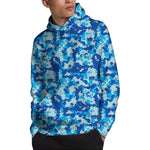 Blue Digital Camo Pattern Print Pullover Hoodie