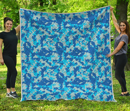 Blue Digital Camo Pattern Print Quilt