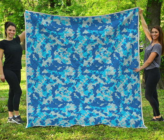 Blue Digital Camo Pattern Print Quilt