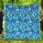 Blue Digital Camo Pattern Print Quilt