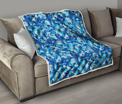 Blue Digital Camo Pattern Print Quilt