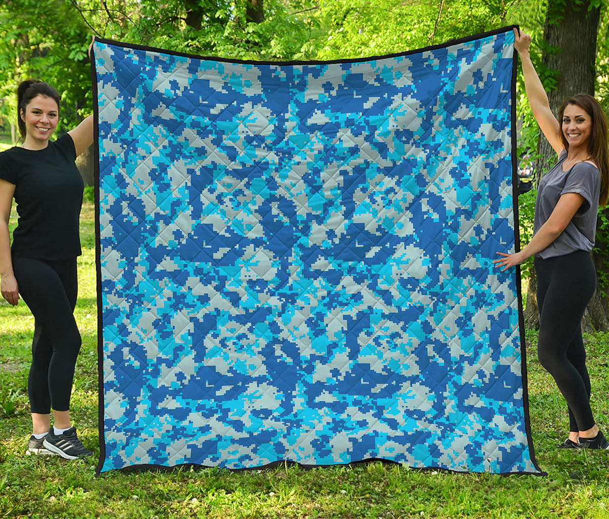 Blue Digital Camo Pattern Print Quilt