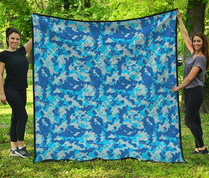 Blue Digital Camo Pattern Print Quilt