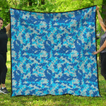 Blue Digital Camo Pattern Print Quilt