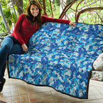 Blue Digital Camo Pattern Print Quilt