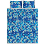 Blue Digital Camo Pattern Print Quilt Bed Set