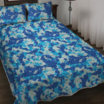Blue Digital Camo Pattern Print Quilt Bed Set