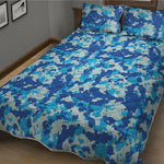 Blue Digital Camo Pattern Print Quilt Bed Set