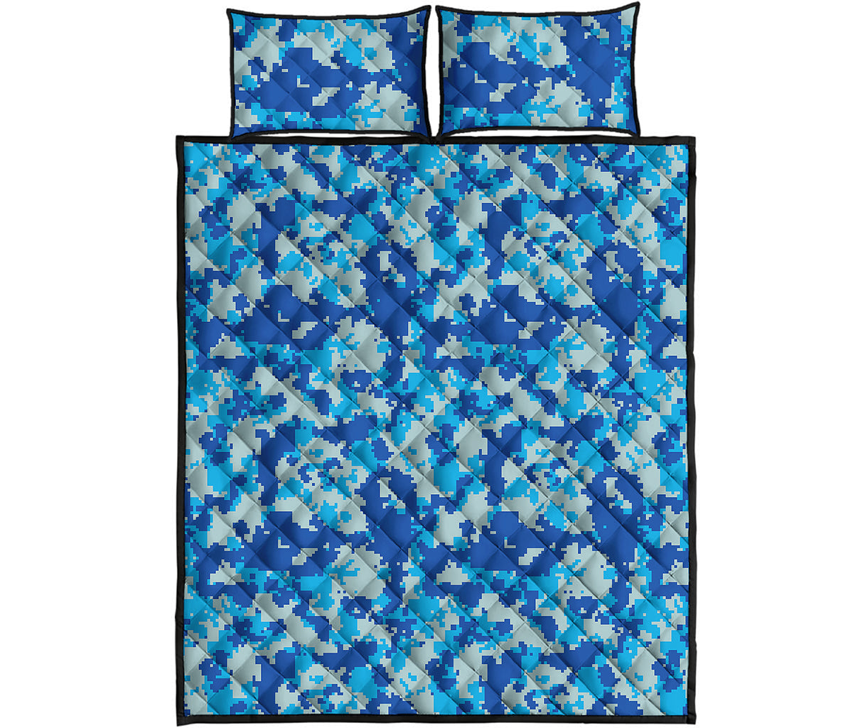 Blue Digital Camo Pattern Print Quilt Bed Set