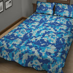 Blue Digital Camo Pattern Print Quilt Bed Set