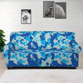 Blue Digital Camo Pattern Print Sofa Cover