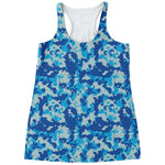 Blue Digital Camo Pattern Print Women's Racerback Tank Top