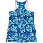 Blue Digital Camo Pattern Print Women's Racerback Tank Top