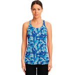 Blue Digital Camo Pattern Print Women's Racerback Tank Top